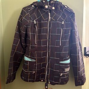 Burton Navy Blue Multicolor Checkered Ski Jacket